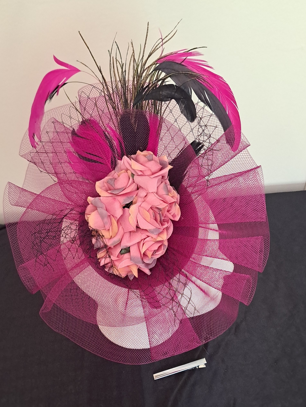 Fuchsia Floral Feather Fascinator Headpiece